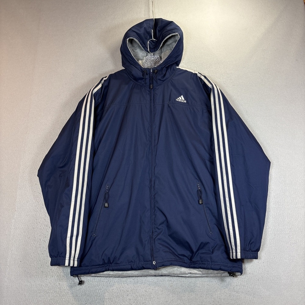 Vintage Y2K Adidas Reversible Jacket Mens L Full Zip‎ Hooded Pockets